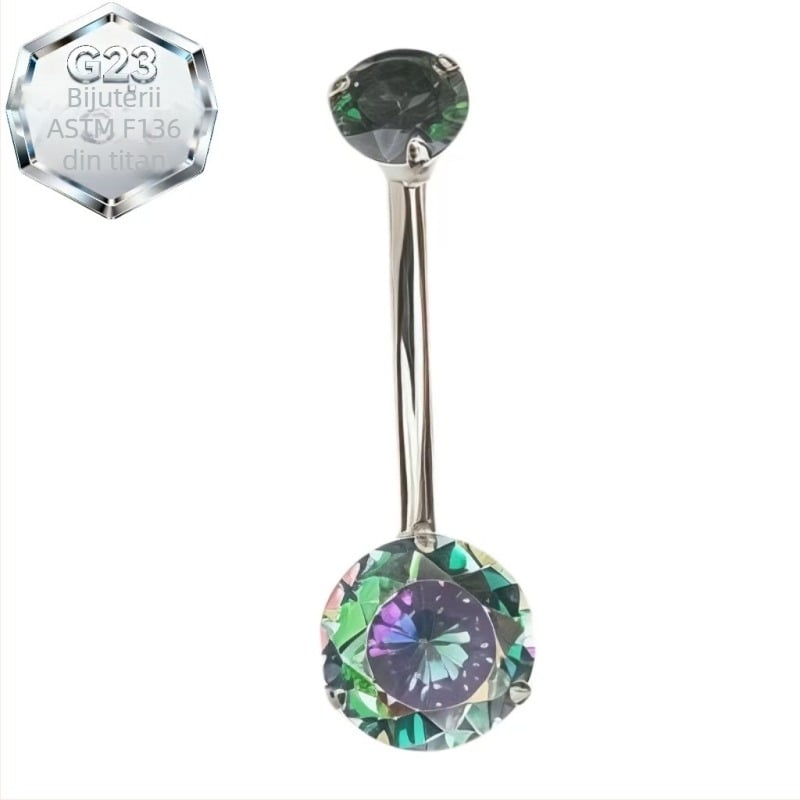 Inel de piercing pentru buric – aliaj de titan, zircon 5A, design geometric, prelucrare cu diamant, spirală interioară