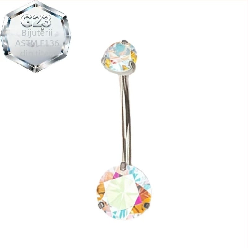 Inel de piercing pentru buric – aliaj de titan, zircon 5A, design geometric, prelucrare cu diamant, spirală interioară