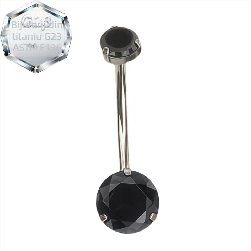 Inel de piercing pentru buric – aliaj de titan, zircon 5A, design geometric, prelucrare cu diamant, spirală interioară