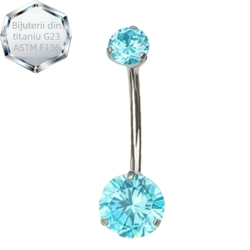 Inel de piercing pentru buric – aliaj de titan, zircon 5A, design geometric, prelucrare cu diamant, spirală interioară