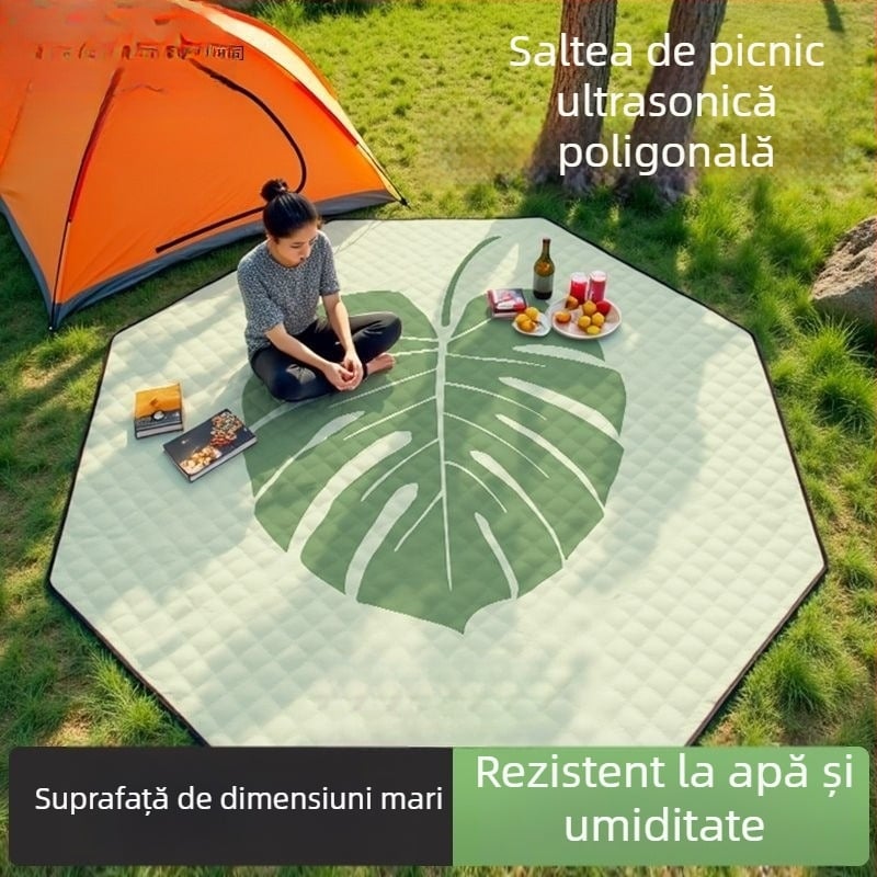 Covoraș octagonal impermeabil pentru camping, din poliester, antiderapant și rezistent la umezeală, pentru 4–6 persoane