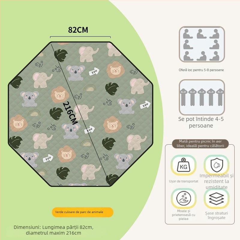 Covoraș octagonal impermeabil pentru camping, din poliester, antiderapant și rezistent la umezeală, pentru 4–6 persoane
