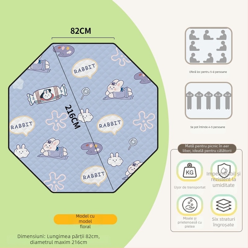 Covoraș octagonal impermeabil pentru camping, din poliester, antiderapant și rezistent la umezeală, pentru 4–6 persoane