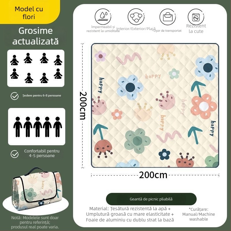Covoraș octagonal impermeabil pentru camping, din poliester, antiderapant și rezistent la umezeală, pentru 4–6 persoane