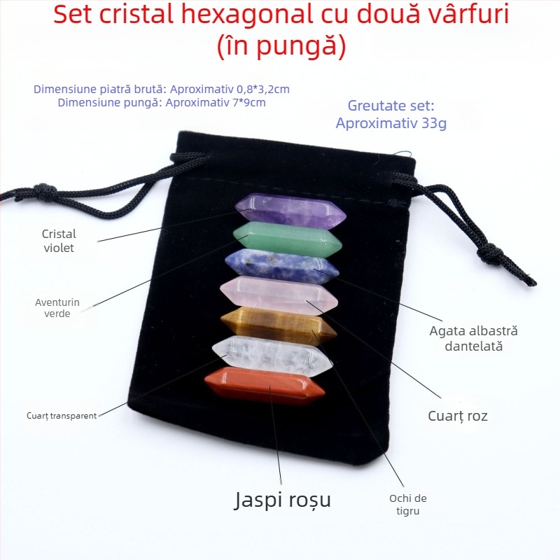 Cristale naturale multicolore în coloană hexagonală, în formă de inimă - set de mostre mineralogice într-o cutie cadou