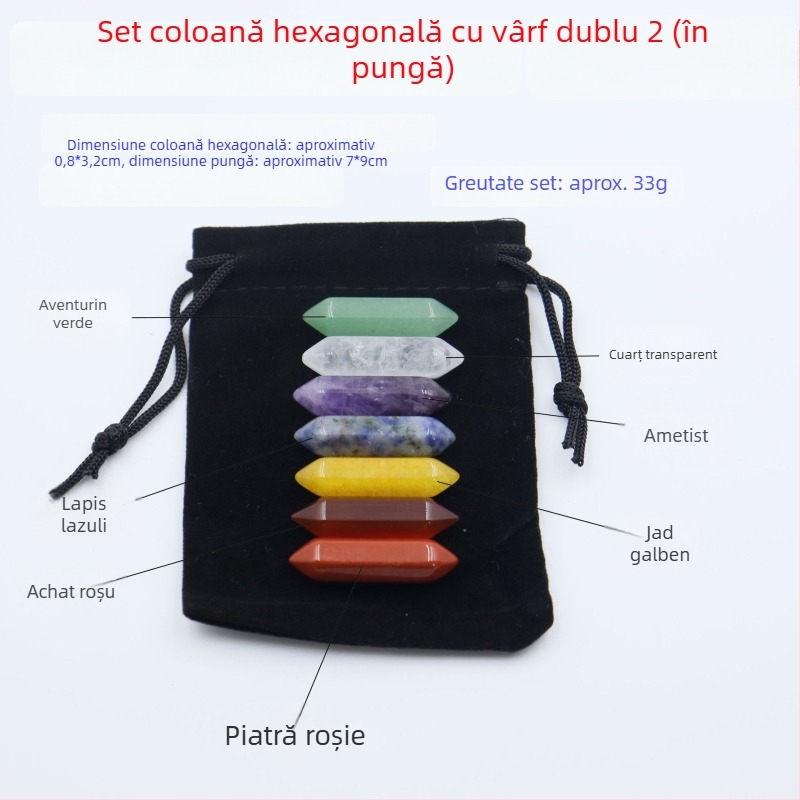 Cristale naturale multicolore în coloană hexagonală, în formă de inimă - set de mostre mineralogice într-o cutie cadou