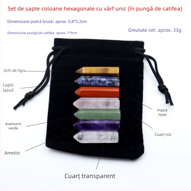 Cristale naturale multicolore în coloană hexagonală, în formă de inimă - set de mostre mineralogice într-o cutie cadou