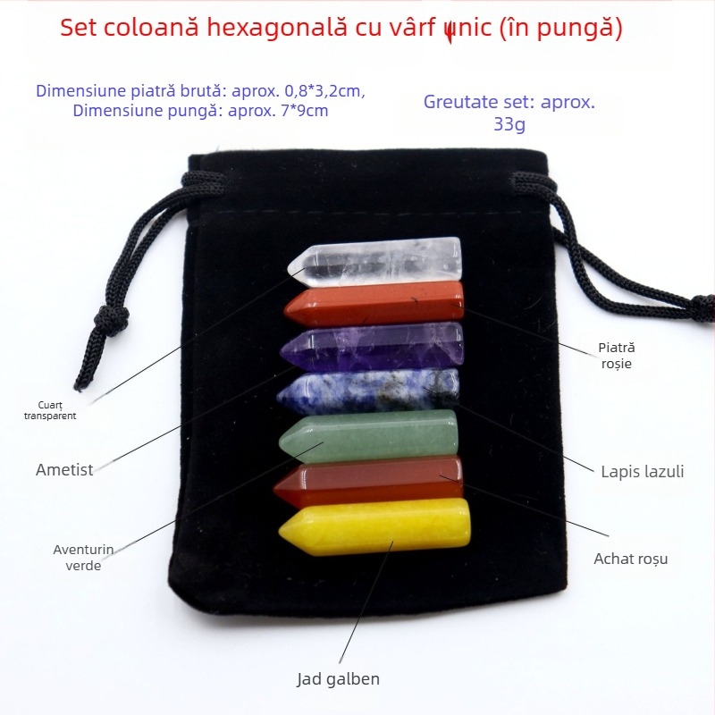 Cristale naturale multicolore în coloană hexagonală, în formă de inimă - set de mostre mineralogice într-o cutie cadou