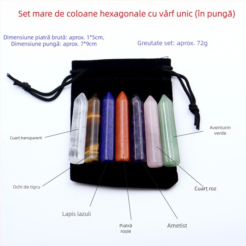 Cristale naturale multicolore în coloană hexagonală, în formă de inimă - set de mostre mineralogice într-o cutie cadou