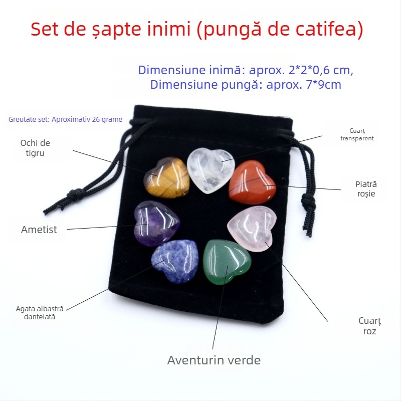 Cristale naturale multicolore în coloană hexagonală, în formă de inimă - set de mostre mineralogice într-o cutie cadou