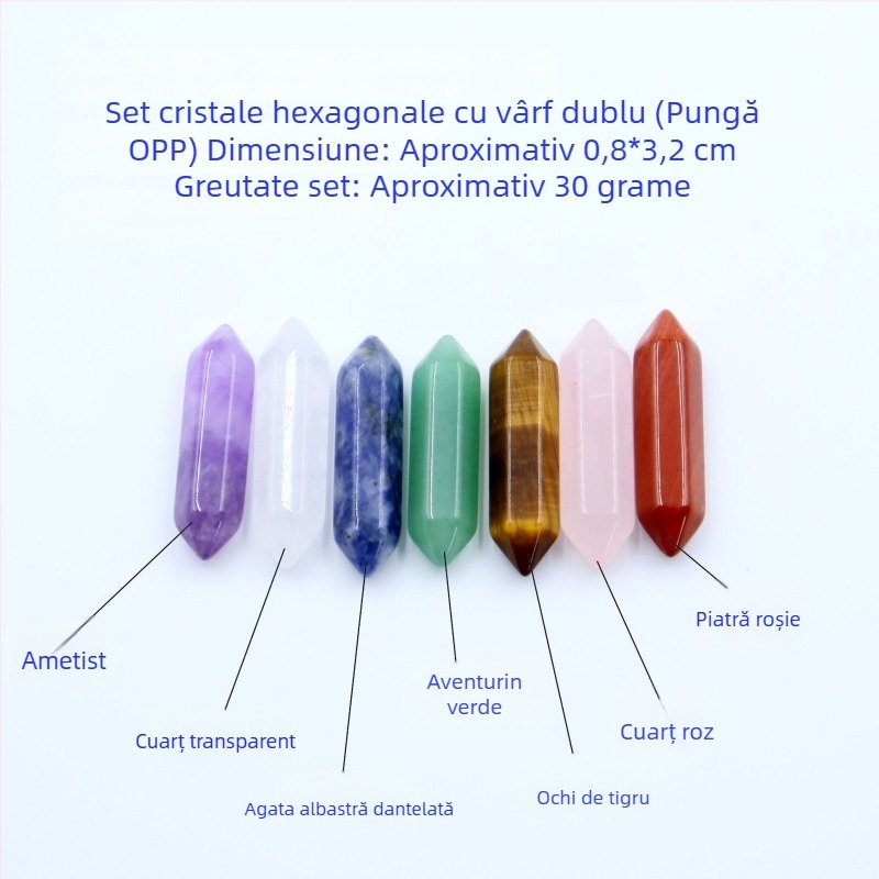 Cristale naturale multicolore în coloană hexagonală, în formă de inimă - set de mostre mineralogice într-o cutie cadou