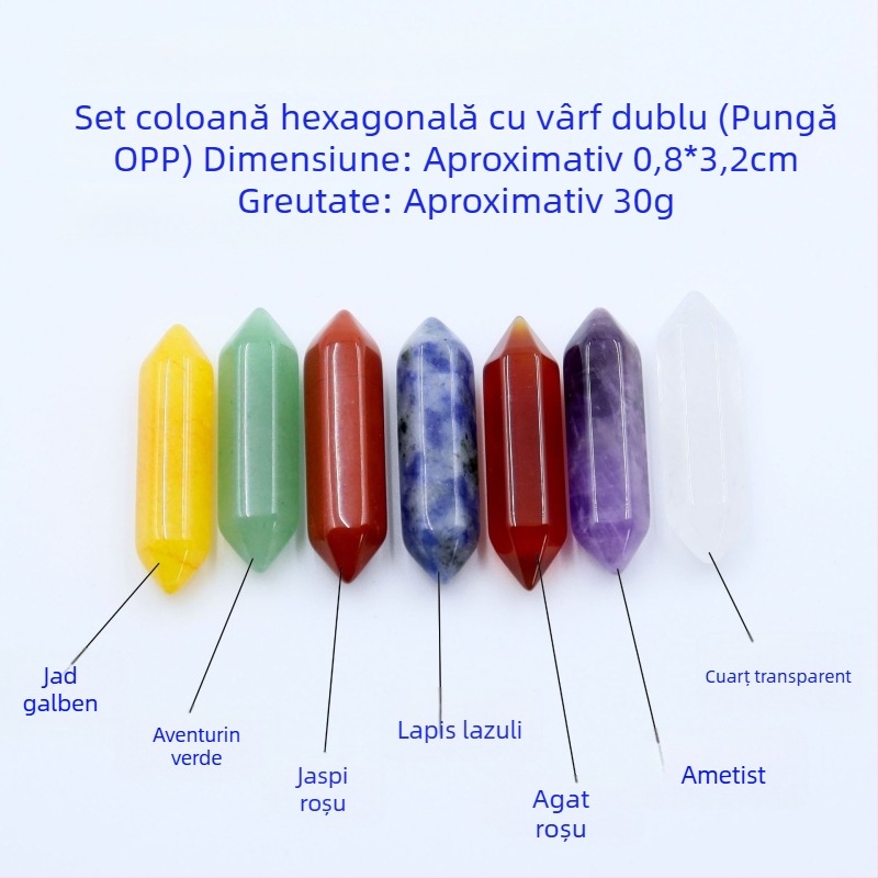 Cristale naturale multicolore în coloană hexagonală, în formă de inimă - set de mostre mineralogice într-o cutie cadou