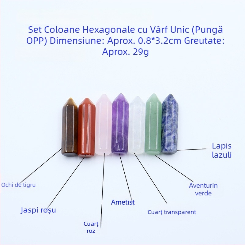 Cristale naturale multicolore în coloană hexagonală, în formă de inimă - set de mostre mineralogice într-o cutie cadou
