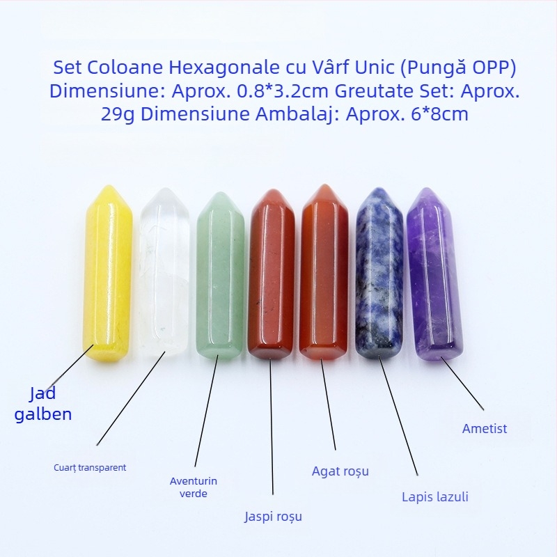 Cristale naturale multicolore în coloană hexagonală, în formă de inimă - set de mostre mineralogice într-o cutie cadou