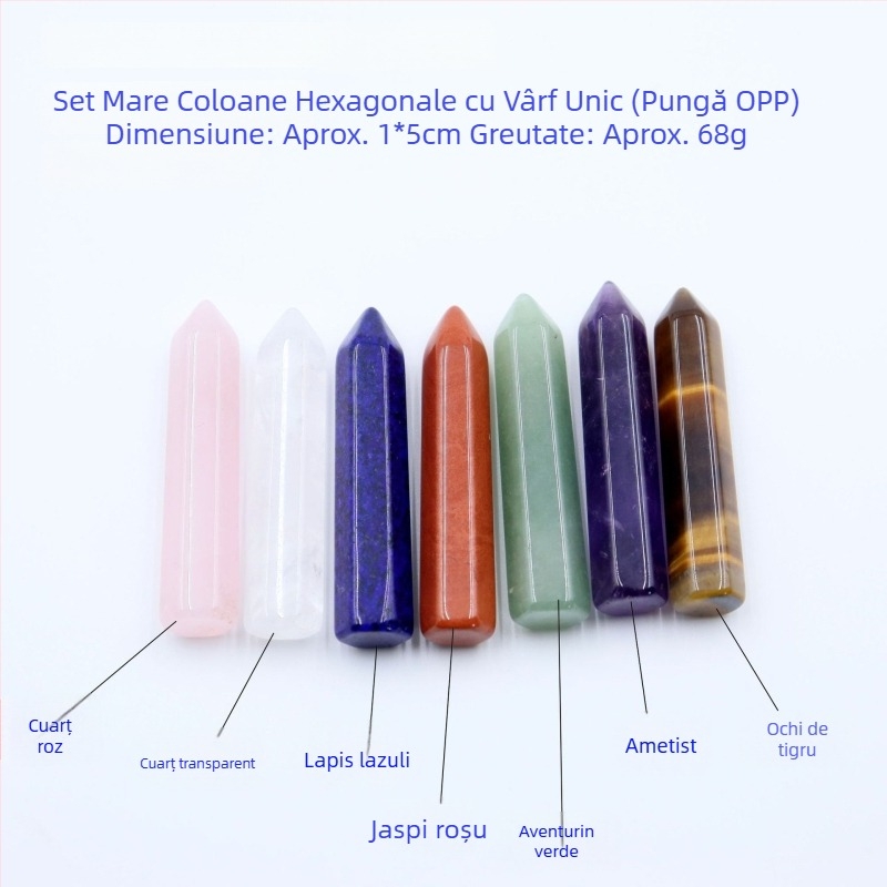Cristale naturale multicolore în coloană hexagonală, în formă de inimă - set de mostre mineralogice într-o cutie cadou