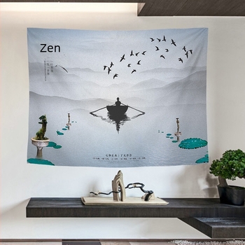 Tapiserie de perete cu peisaj în stil chinezesc retro, pentru living și dormitor; Material: 100% poliester; Stil: Clasic Nou; Proces: transfer termic digital; Model: Peisaj; Formă: Dreptunghi
