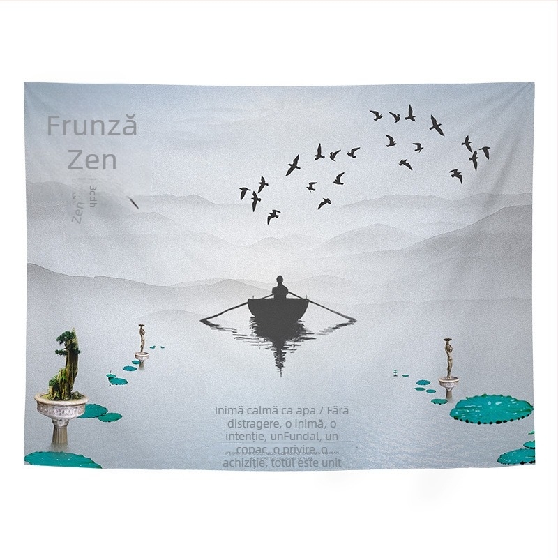 Tapiserie de perete cu peisaj în stil chinezesc retro, pentru living și dormitor; Material: 100% poliester; Stil: Clasic Nou; Proces: transfer termic digital; Model: Peisaj; Formă: Dreptunghi