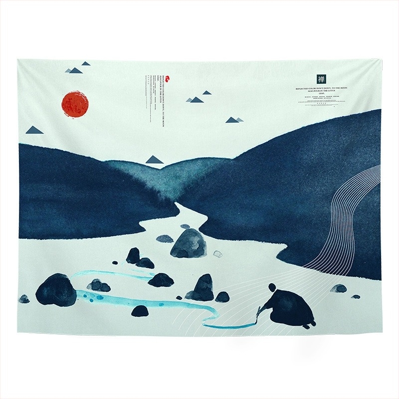 Tapiserie de perete cu peisaj în stil chinezesc retro, pentru living și dormitor; Material: 100% poliester; Stil: Clasic Nou; Proces: transfer termic digital; Model: Peisaj; Formă: Dreptunghi