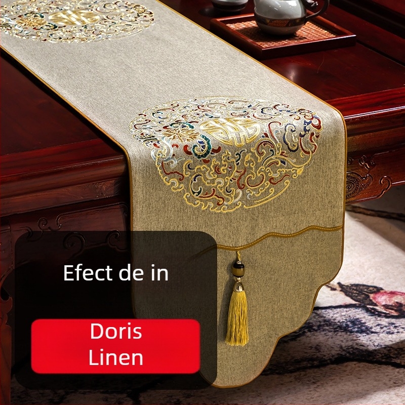 Steag de masă din material textil, model cu plante și flori, în stil chinezesc nou