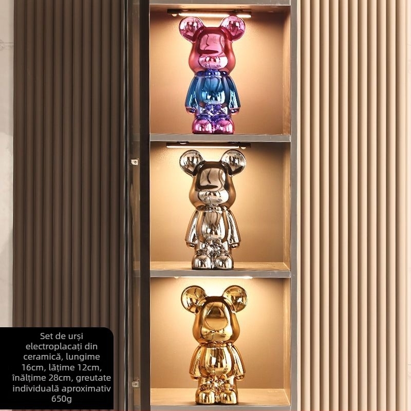 Set de figurine urs ceramic cu finisaj electroplacat, stil lux ușor, decor modern pentru casă, personalizabil