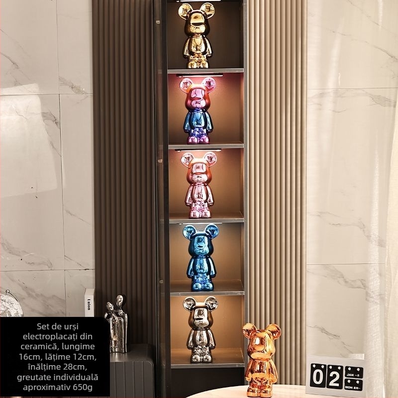 Set de figurine urs ceramic cu finisaj electroplacat, stil lux ușor, decor modern pentru casă, personalizabil