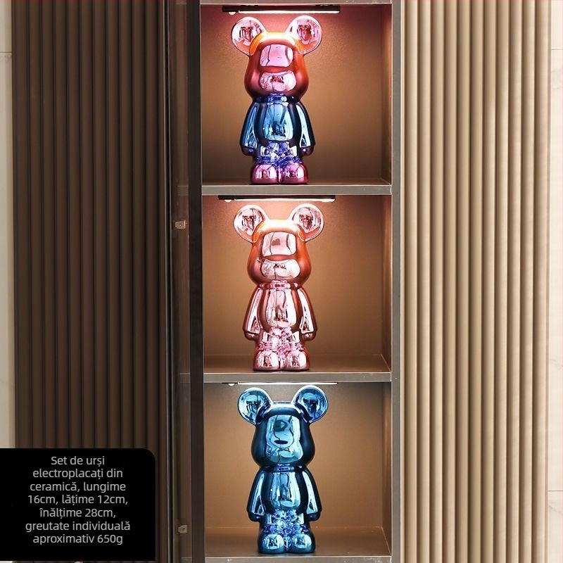 Set de figurine urs ceramic cu finisaj electroplacat, stil lux ușor, decor modern pentru casă, personalizabil