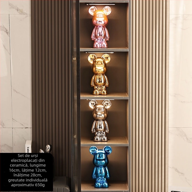 Set de figurine urs ceramic cu finisaj electroplacat, stil lux ușor, decor modern pentru casă, personalizabil