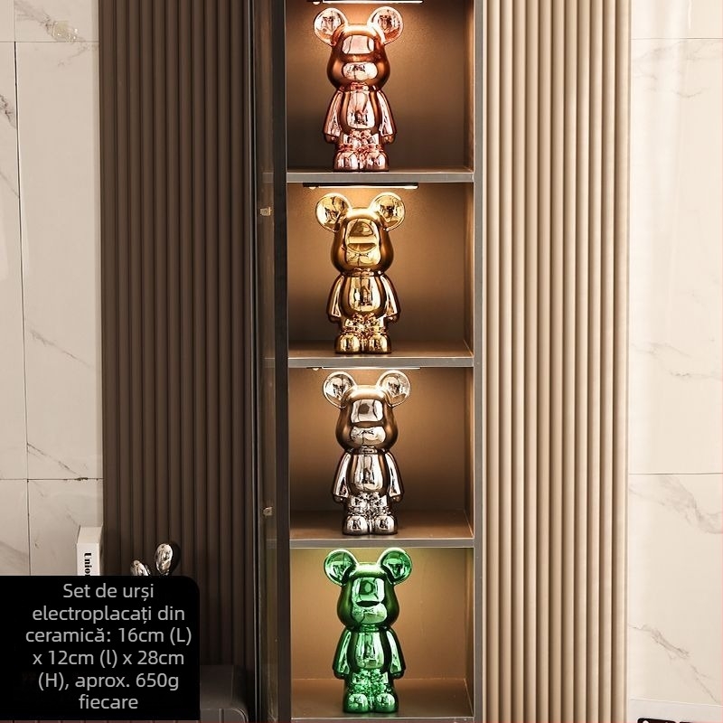Set de figurine urs ceramic cu finisaj electroplacat, stil lux ușor, decor modern pentru casă, personalizabil