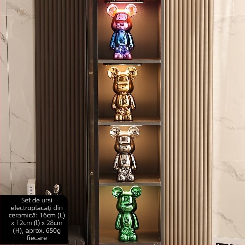 Set de figurine urs ceramic cu finisaj electroplacat, stil lux ușor, decor modern pentru casă, personalizabil
