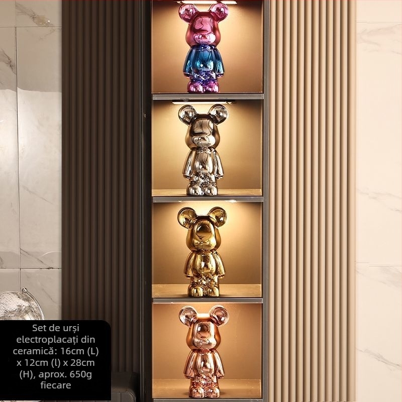 Set de figurine urs ceramic cu finisaj electroplacat, stil lux ușor, decor modern pentru casă, personalizabil
