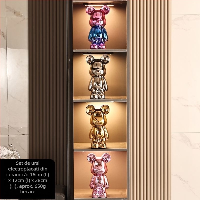 Set de figurine urs ceramic cu finisaj electroplacat, stil lux ușor, decor modern pentru casă, personalizabil