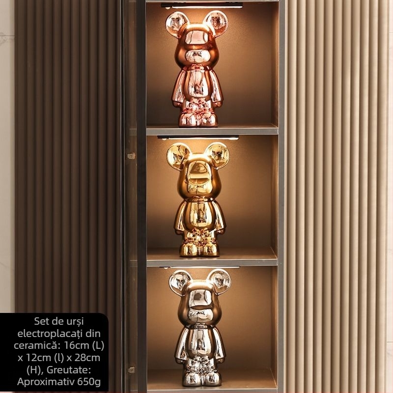 Set de figurine urs ceramic cu finisaj electroplacat, stil lux ușor, decor modern pentru casă, personalizabil