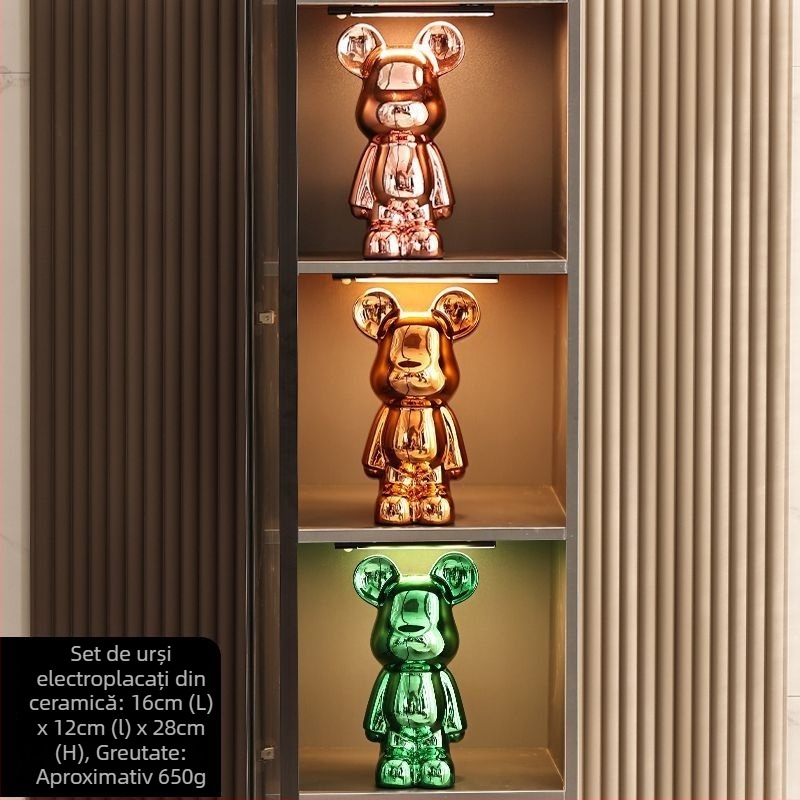 Set de figurine urs ceramic cu finisaj electroplacat, stil lux ușor, decor modern pentru casă, personalizabil