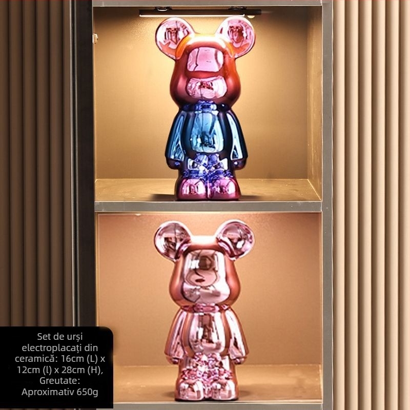 Set de figurine urs ceramic cu finisaj electroplacat, stil lux ușor, decor modern pentru casă, personalizabil