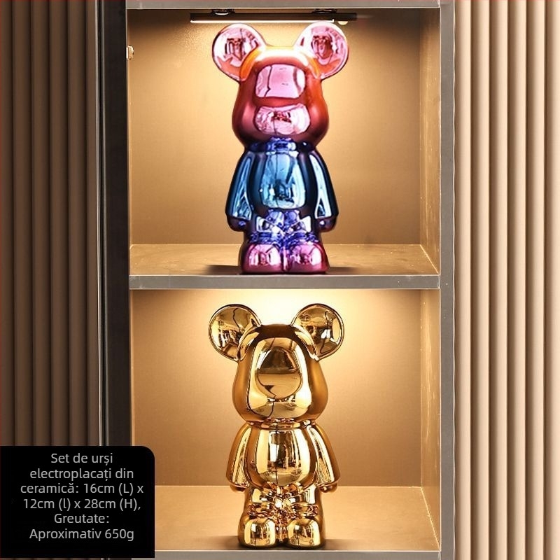 Set de figurine urs ceramic cu finisaj electroplacat, stil lux ușor, decor modern pentru casă, personalizabil