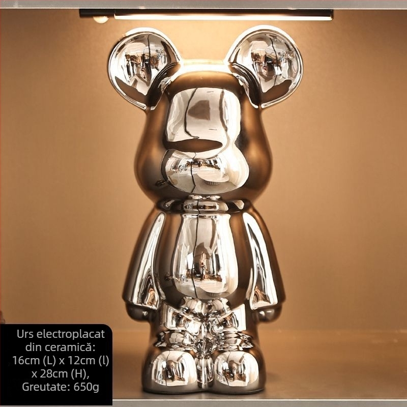 Set de figurine urs ceramic cu finisaj electroplacat, stil lux ușor, decor modern pentru casă, personalizabil