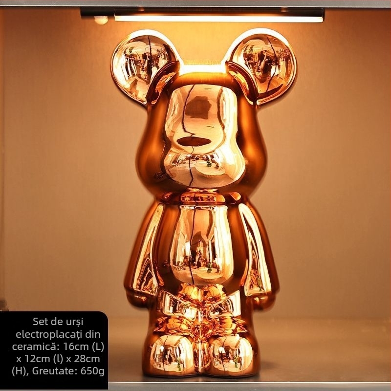 Set de figurine urs ceramic cu finisaj electroplacat, stil lux ușor, decor modern pentru casă, personalizabil