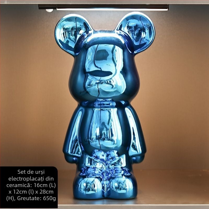 Set de figurine urs ceramic cu finisaj electroplacat, stil lux ușor, decor modern pentru casă, personalizabil