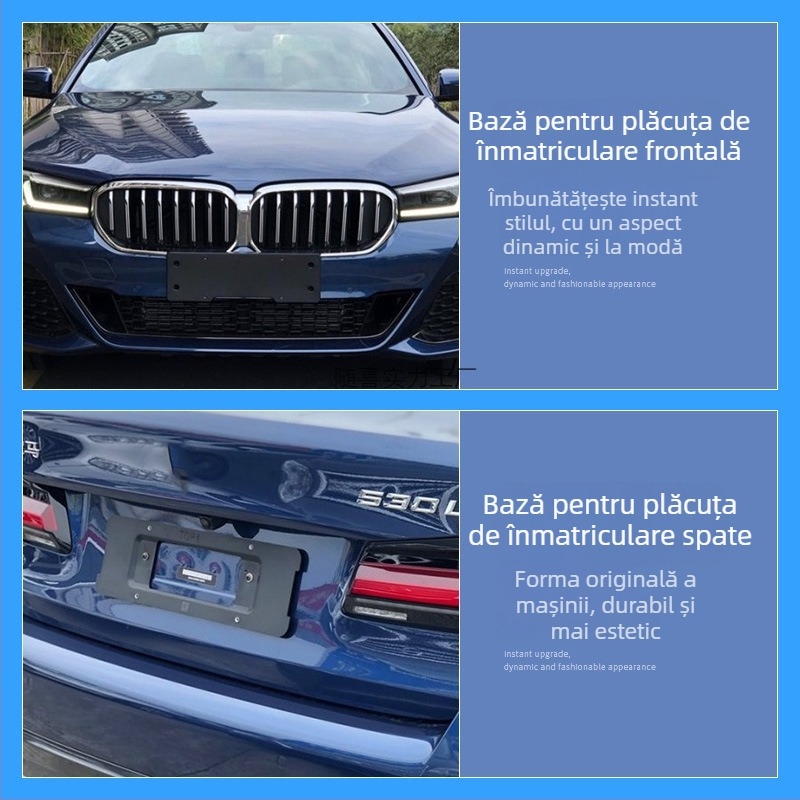 BMW Seria 5 – bază pentru plăcuța de înmatriculare pentru față și spate, cu suporturi și cadru GT