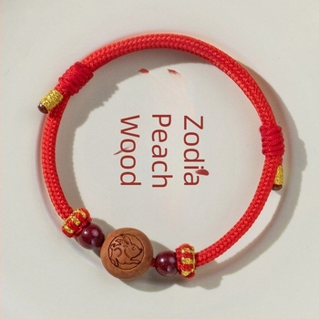 Brățară pentru copii din cinnabar, țesută manual, în stil etnic, cu motiv animal/zodiac