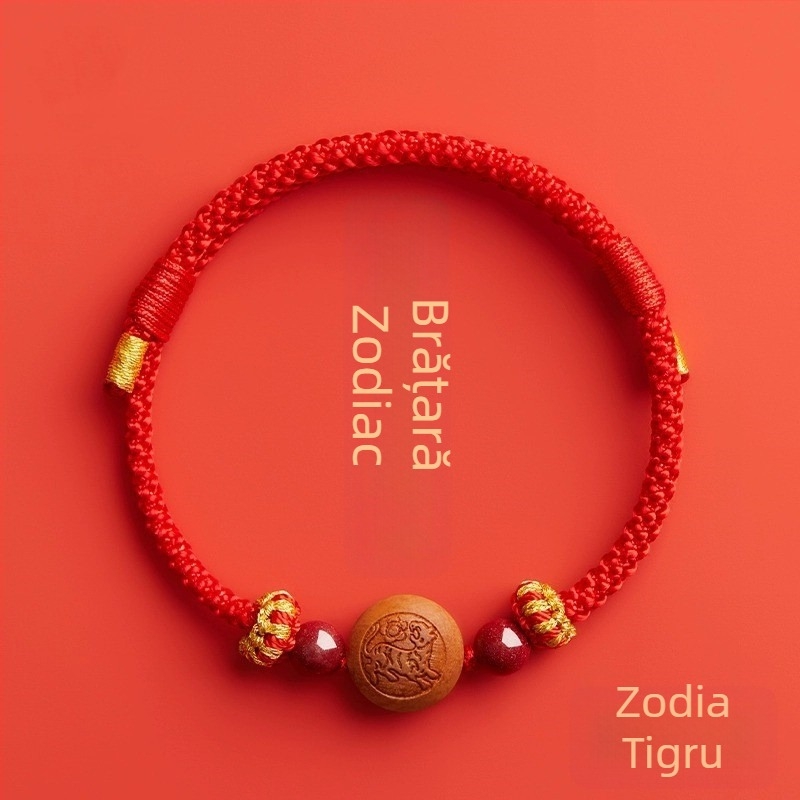 Brățară pentru copii din cinnabar, țesută manual, în stil etnic, cu motiv animal/zodiac