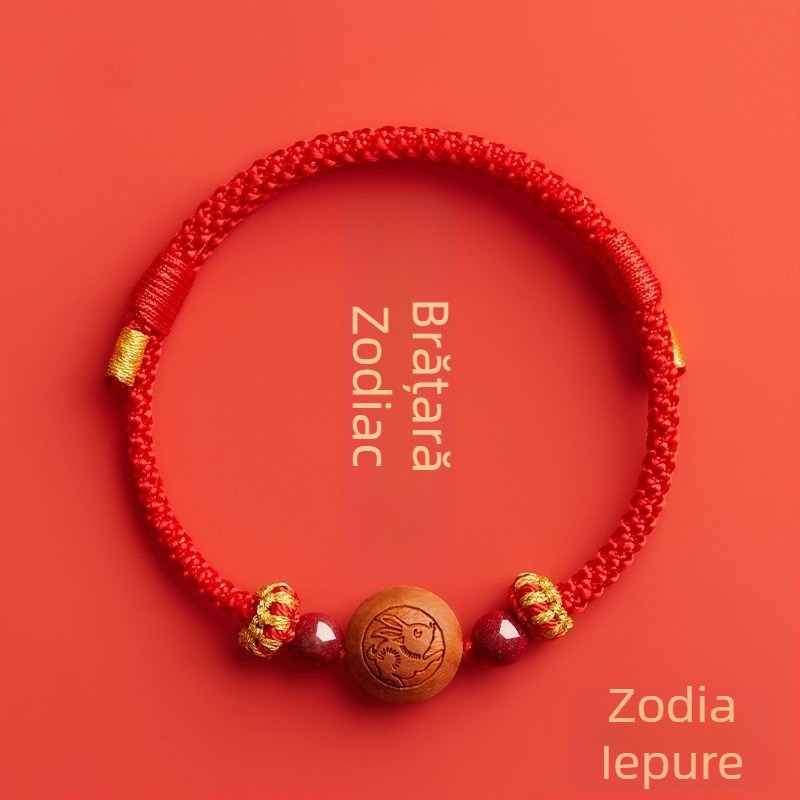 Brățară pentru copii din cinnabar, țesută manual, în stil etnic, cu motiv animal/zodiac