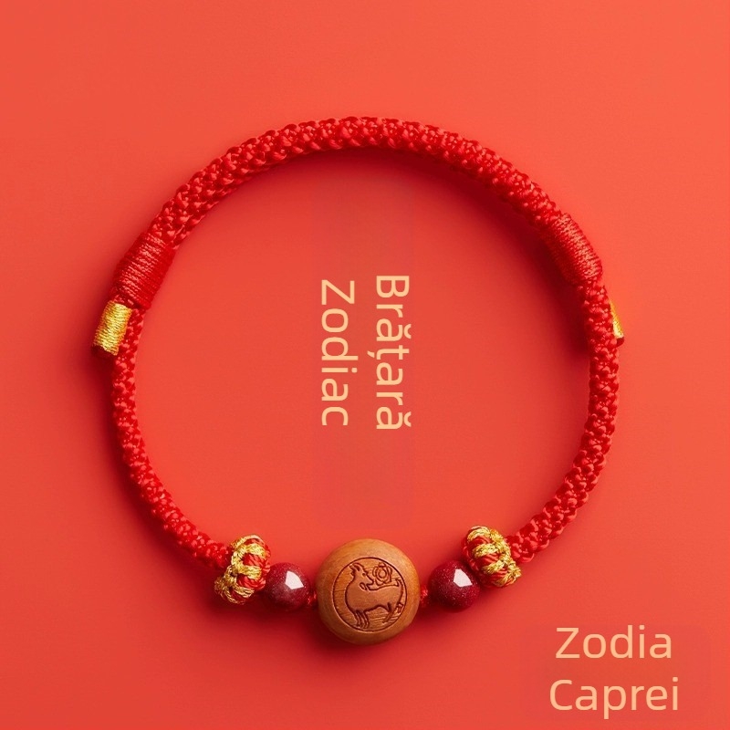 Brățară pentru copii din cinnabar, țesută manual, în stil etnic, cu motiv animal/zodiac