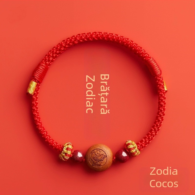 Brățară pentru copii din cinnabar, țesută manual, în stil etnic, cu motiv animal/zodiac