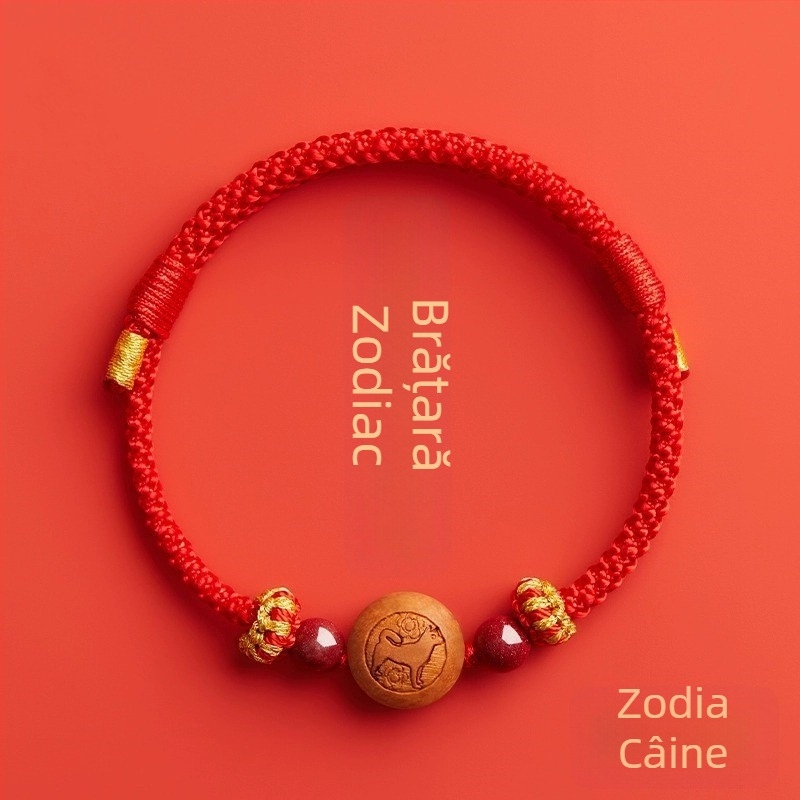 Brățară pentru copii din cinnabar, țesută manual, în stil etnic, cu motiv animal/zodiac