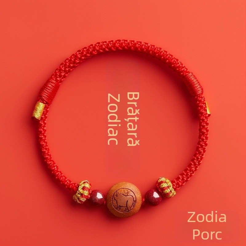 Brățară pentru copii din cinnabar, țesută manual, în stil etnic, cu motiv animal/zodiac