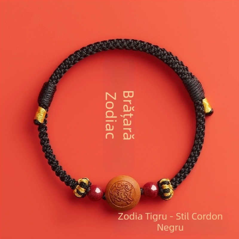 Brățară pentru copii din cinnabar, țesută manual, în stil etnic, cu motiv animal/zodiac