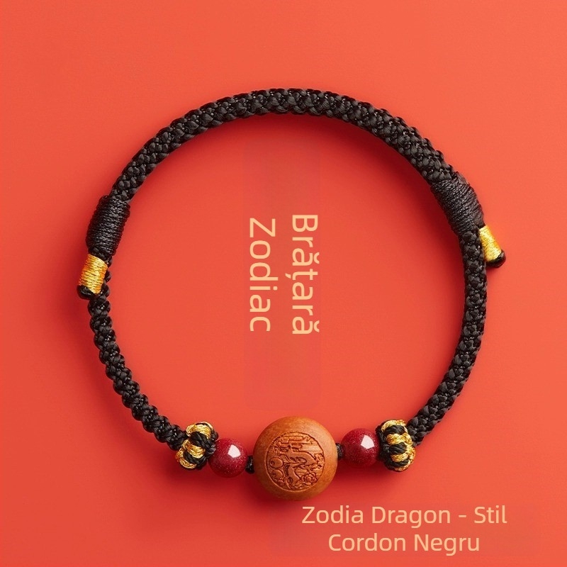 Brățară pentru copii din cinnabar, țesută manual, în stil etnic, cu motiv animal/zodiac