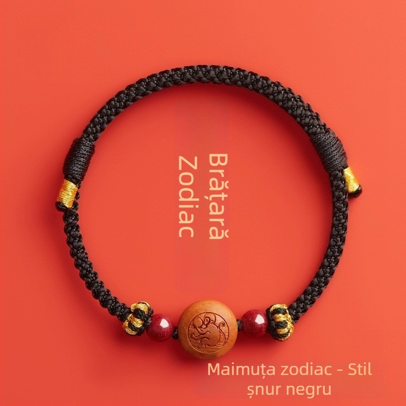 Brățară pentru copii din cinnabar, țesută manual, în stil etnic, cu motiv animal/zodiac