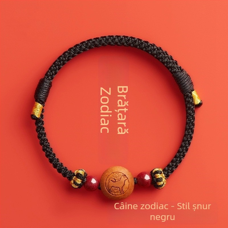 Brățară pentru copii din cinnabar, țesută manual, în stil etnic, cu motiv animal/zodiac